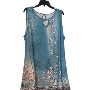 Blue Floral Tie-Neck Midi Dress